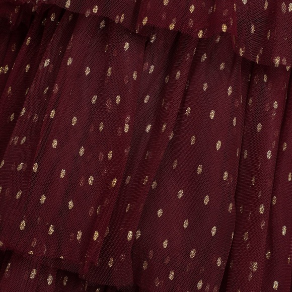 NWT NEW Lulu’s Forever Sparkling Burgundy Dotted Mesh Tiered Mini Dress XS - Picture 6 of 10